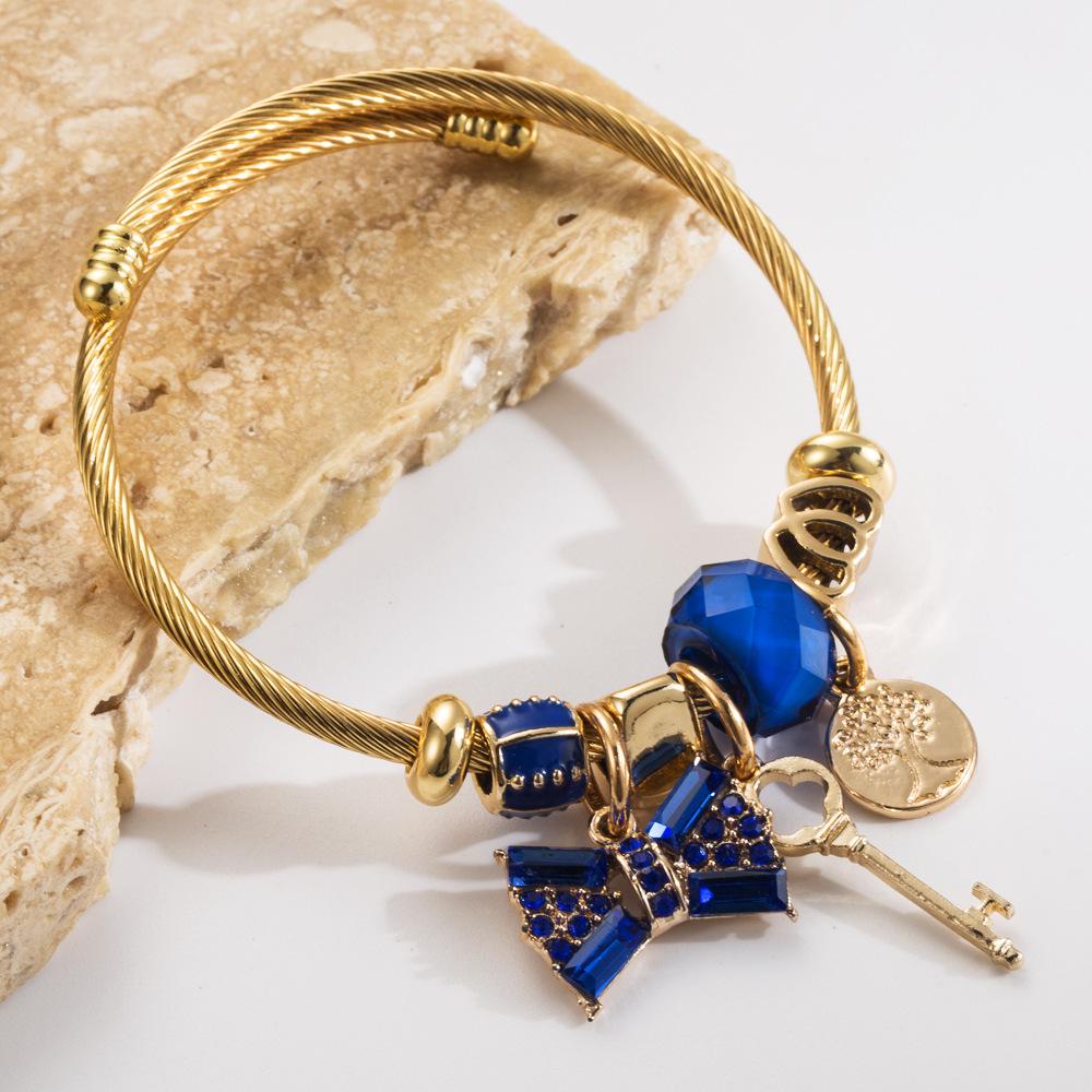 Модный золотой браслет-бантик из нержавеющей стали Panjia с кристальными бусинами и подвеской со стразами.