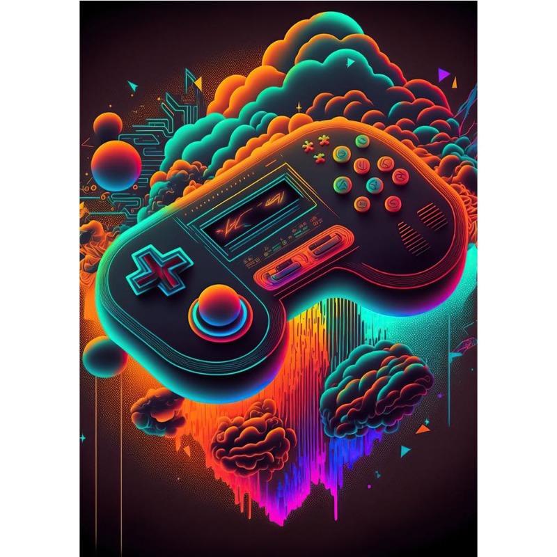 Неоновый красочный игровой контроллер, классное настенное искусство, холст, живопись, поп-арт, постеры и принтеры, декор комнаты, подарок, куадрос, без светодиодов