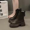 Модные новые ботинки для женщины Нескользящие Осенне-зимние Однотонные 2024 Высокое качество Модная шнуровка Женские ботильоны Botines Mujer