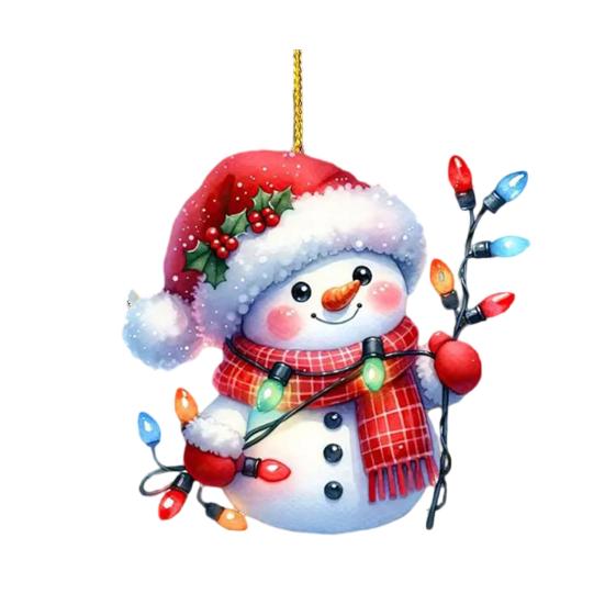Snowman Pendant Christmas Tree Ornament with Lanyard Easy To Hang Adorable Acrylic Flat Car Interior Decoration Pendant