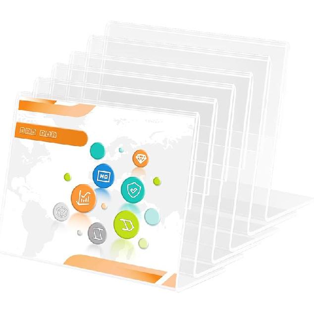 6 x 4 Inch Acrylic Sign Holder, 15 Pcs L Shape Clear Slant Back Sign Holders, Plastic Paper Sign Holder Stand, Clear Picture Frame Acrylic Stands for