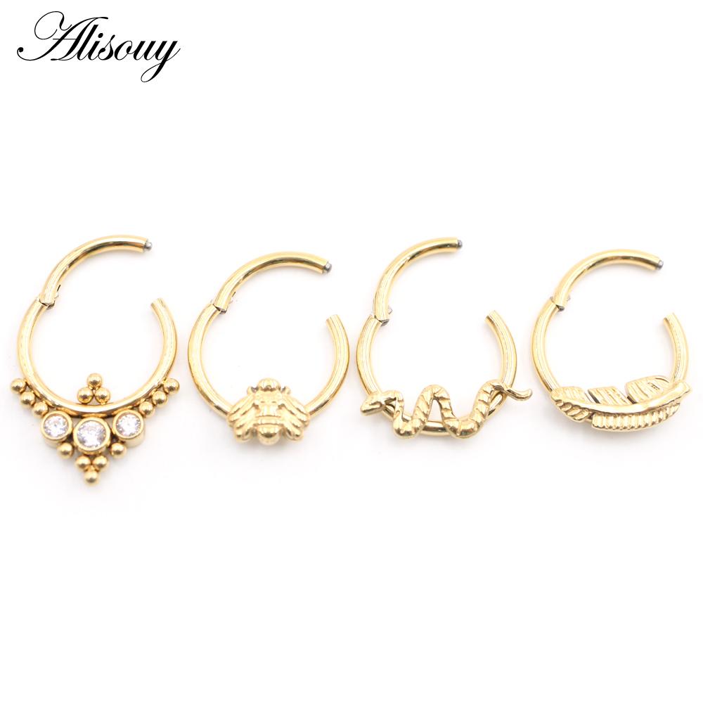 Alisouy 1PC Нержавеющая сталь Летучая мышь Пчела Змея Лист Нос Кольцо Daith Пирсинг Украшения Серьги-кольца для козелка хряща Спиральные серьги