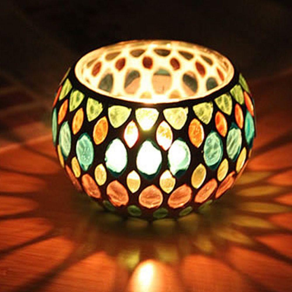 Mosaic Glass Tabletop Tea Light Centerpiece Candlestick Home Decor Candle Holder Candle Jar