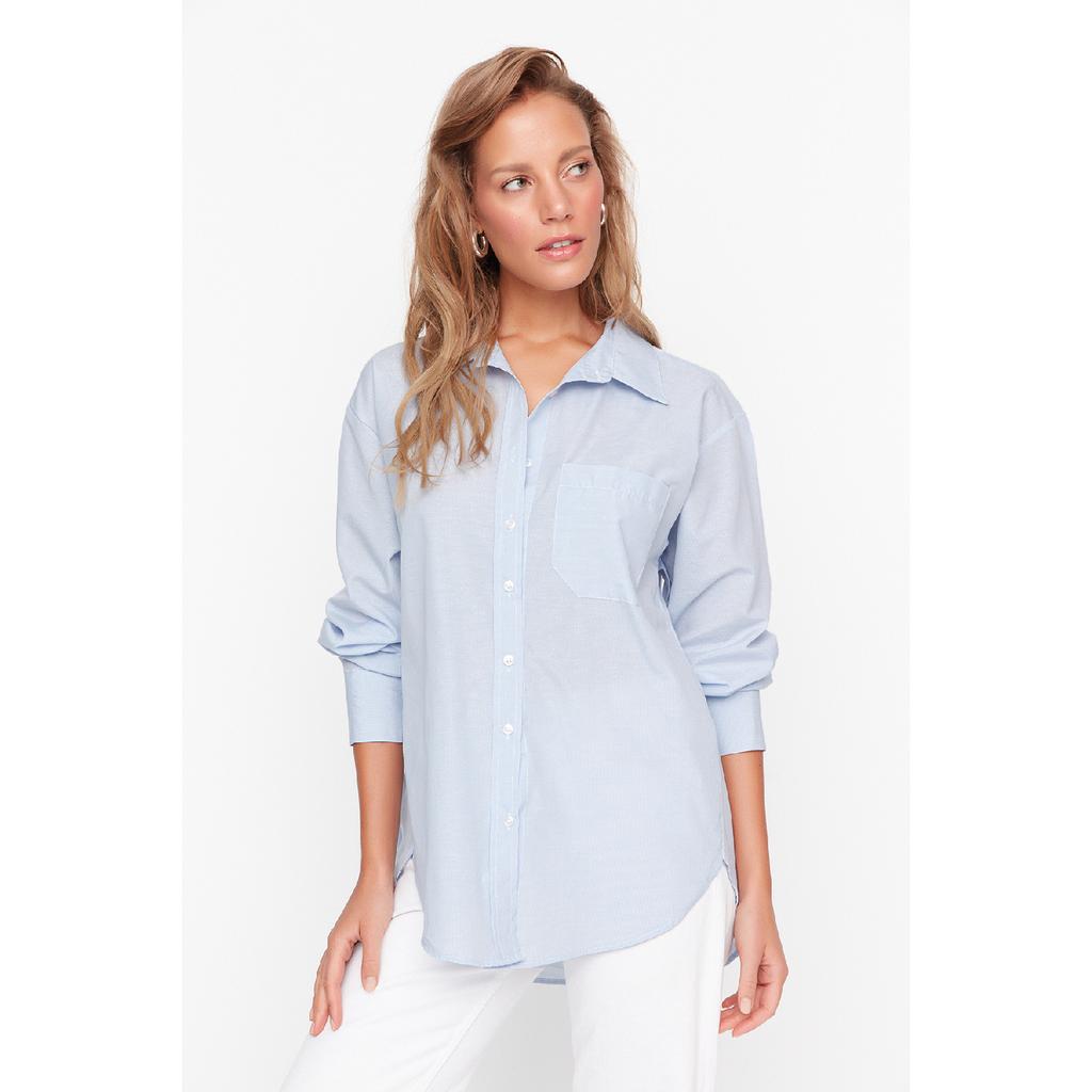 Белая рубашка-бойфренд с одним карманом/широкая хлопковая рубашка Twoaw20go0115