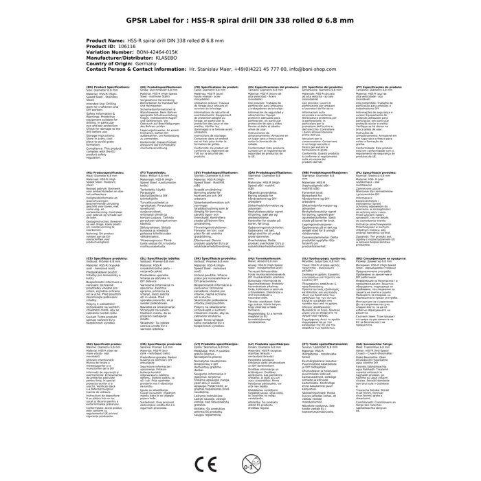 Foret hélicoïdal HSS-R DIN 338 laminé Ø 6,8 mm