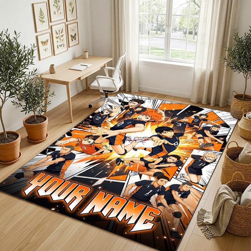 Personalized Crystal Velvet Carpet,Haikyuu Custom Printed Name, Plush Area Rug For Home Indoor Decor