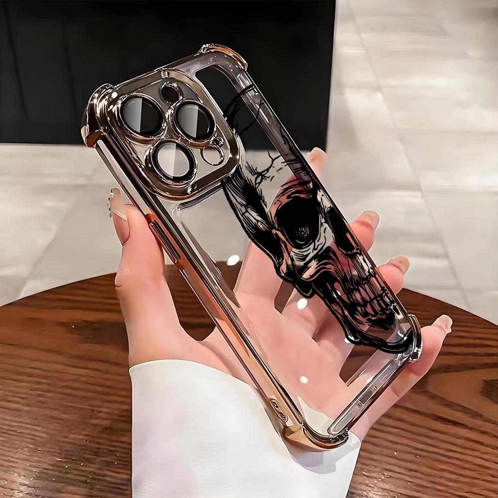 Стильный прозрачный чехол для телефона с рисунком черного черепа для iPhone 17 16 Pro Max 15 14 Plus 13 12 11 17 Air 16E Ударопрочный мягкий чехол