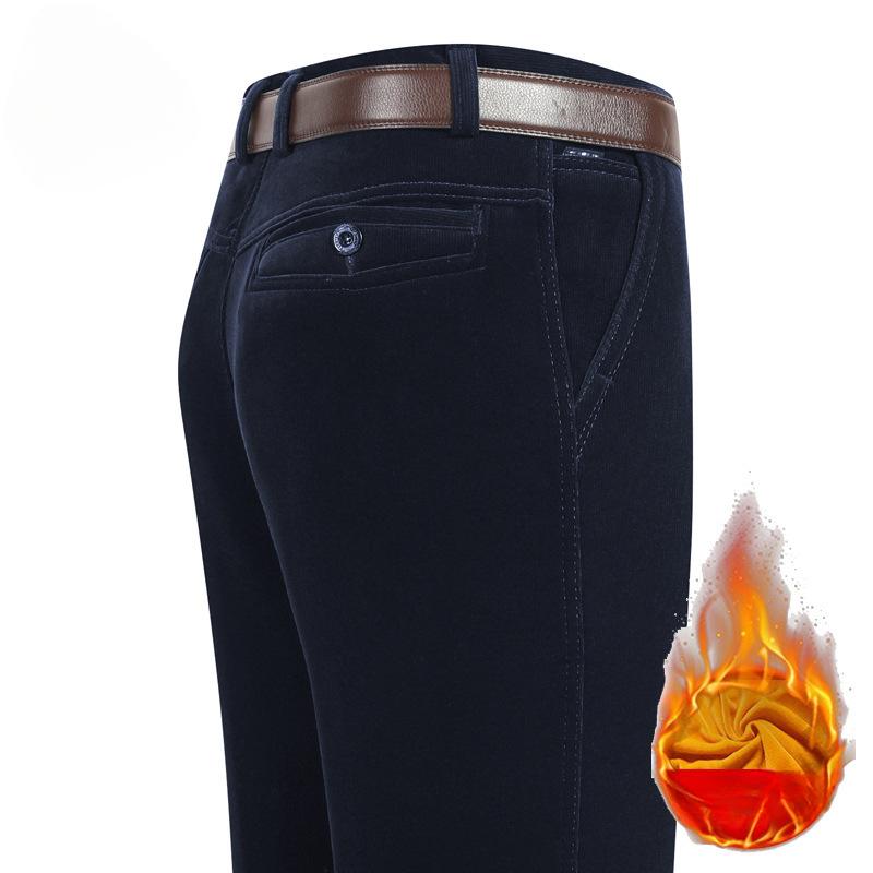 Autumn and Winter Padded Middle-aged Men's Casual Trousers Striped Trousers Middle-aged and Elderly Loose Trousers Corduroy Trousers