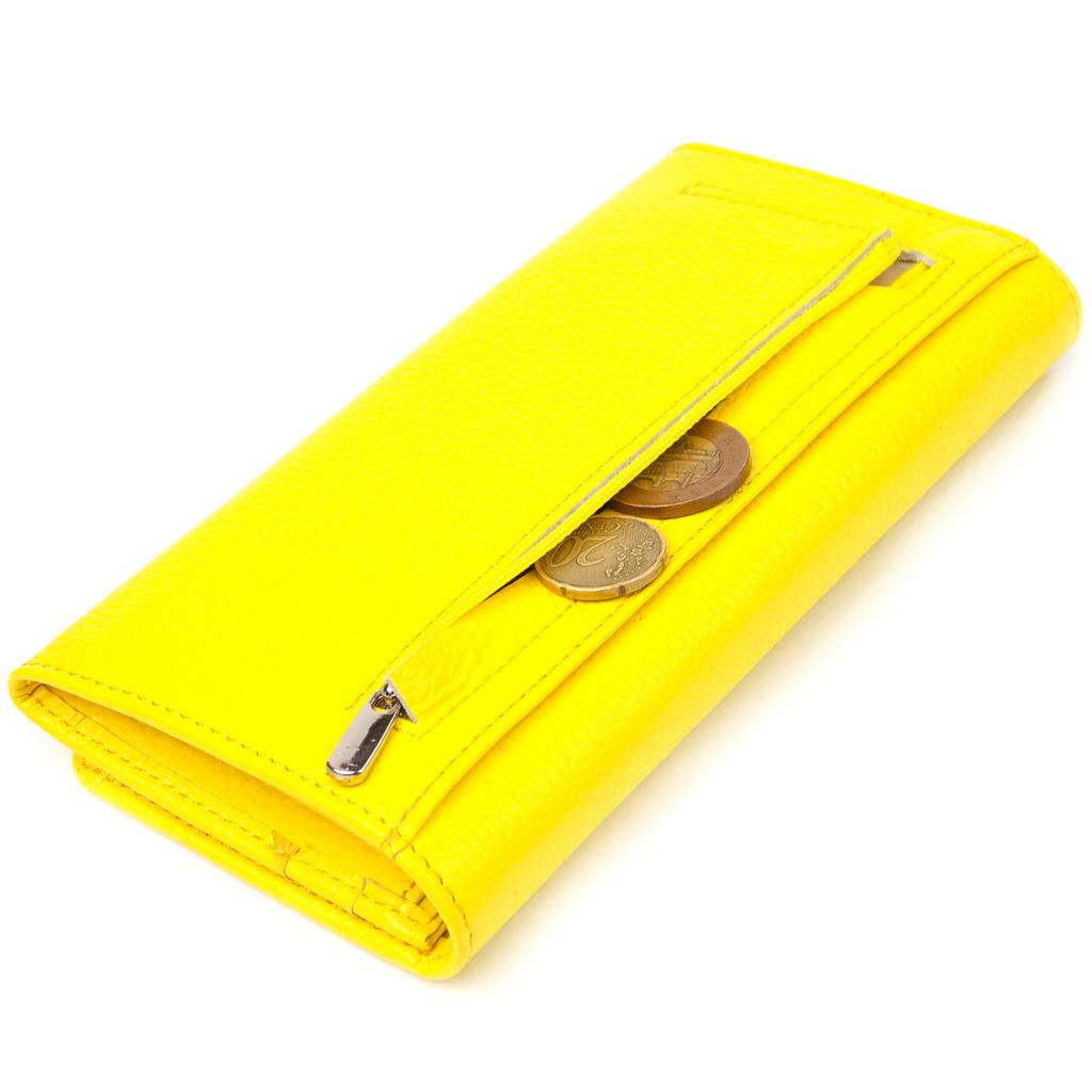 Яркий молодежный женский кошек из натуральной кожи флотар CANPELLINI Wallet 21612 Лимонный
