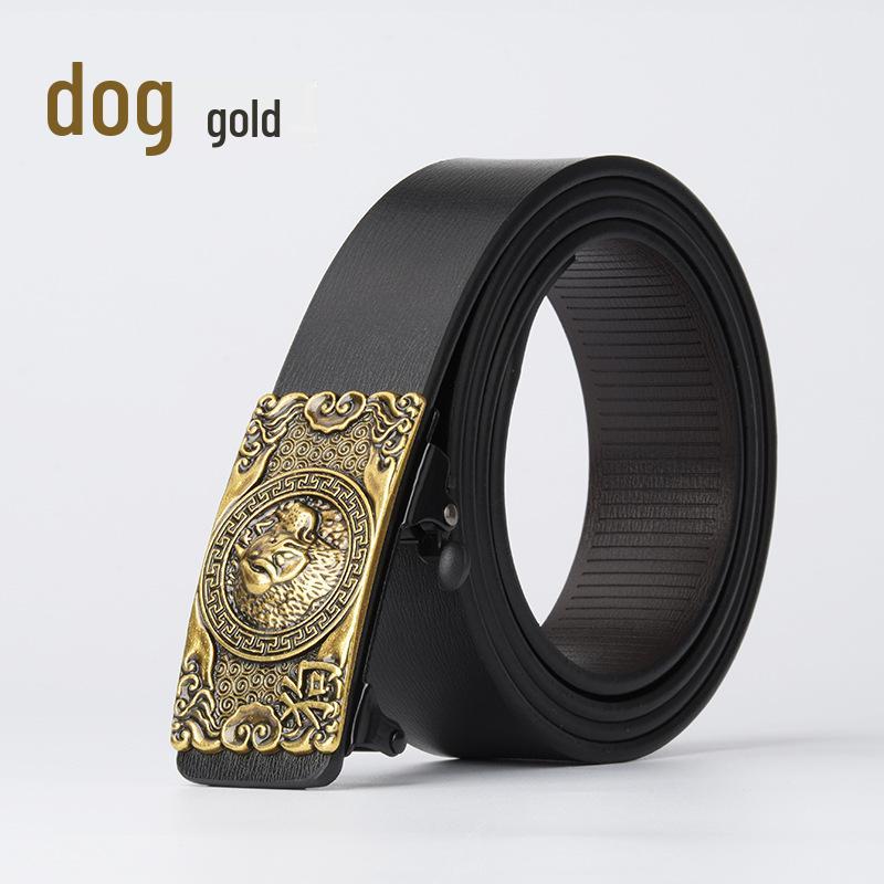 Chinese Zodiac Retro Men's Automatic Cowhide Leather Belt