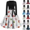 Women's Fashion Vintage Long Sleeve Round Neck Christmas Printed Evening Party Dresses Dresses