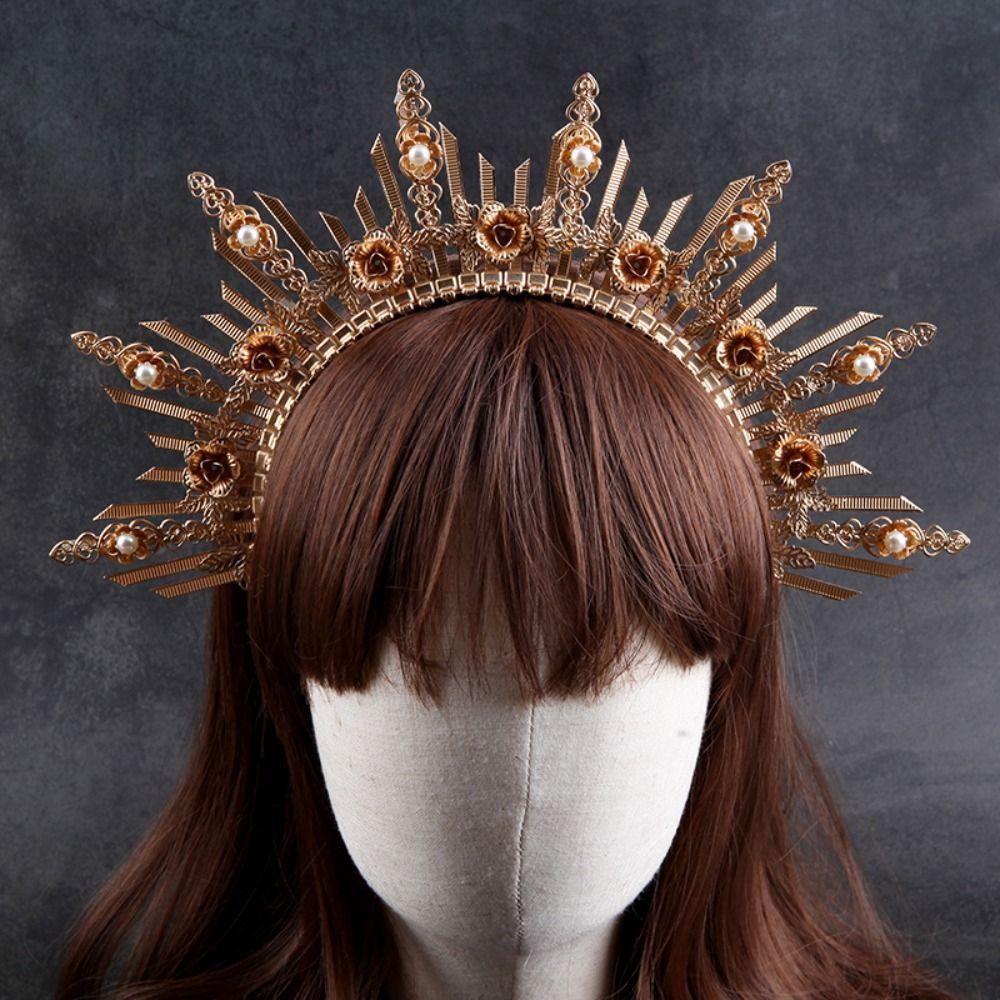 Cosplay Gold Color for Photoshoot Wedding Tiara Halo Crown Headpiece Headdress for Birthday Party