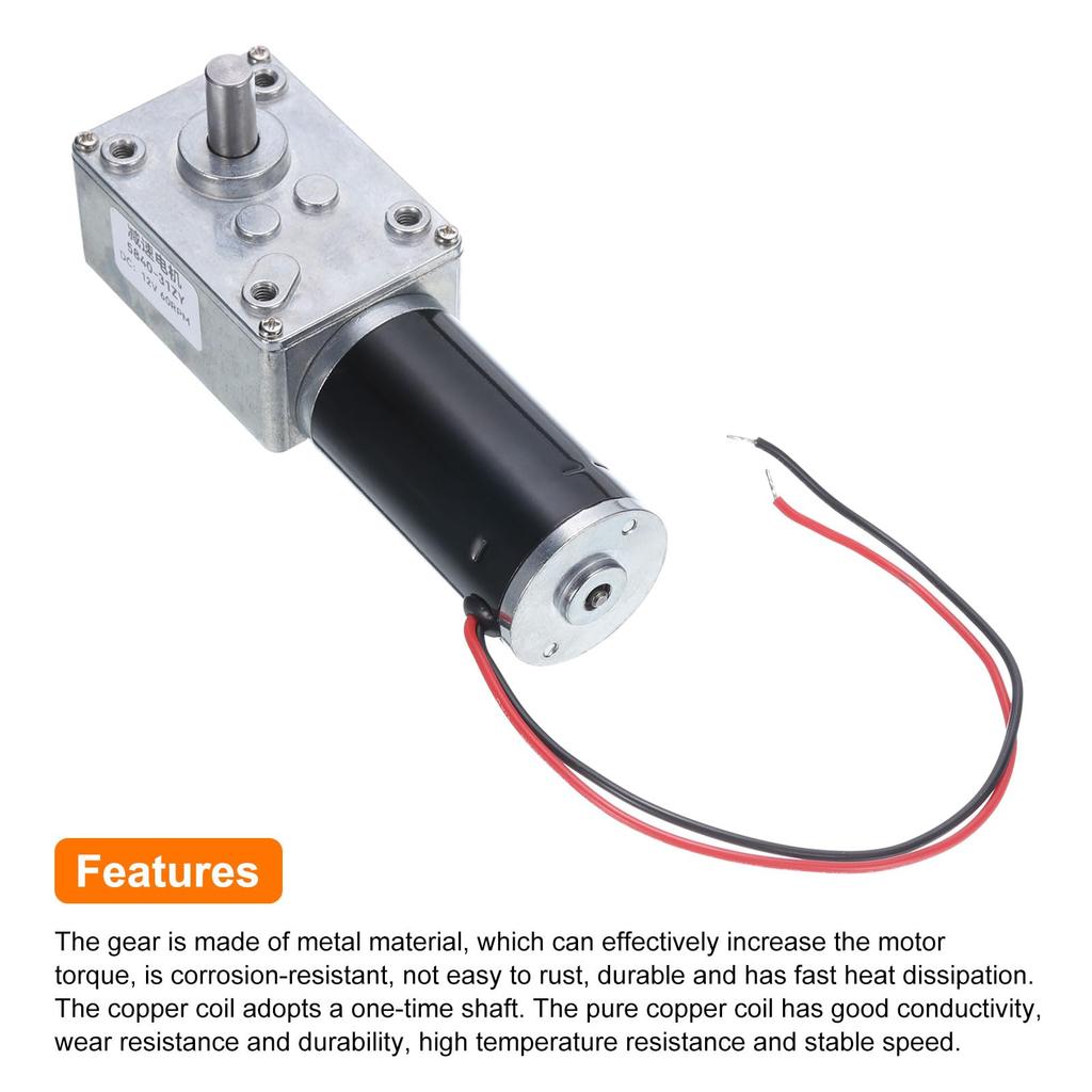 uxcell DC 12V High Torque Turbine Worm Gear 8mm 60 RPM with for Electric Fireplaces Motor, Shaft, Wire,