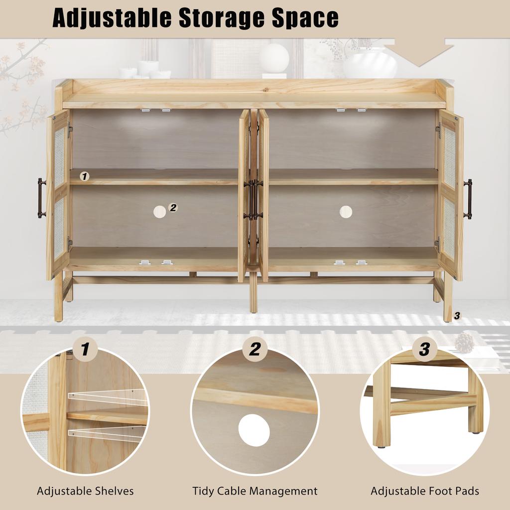 Шкафы для хранения вещей, деревянный напольный шкаф с 4 дверцами из ротанга, буфет, буфетная мебель для дома, гостиной, спальни