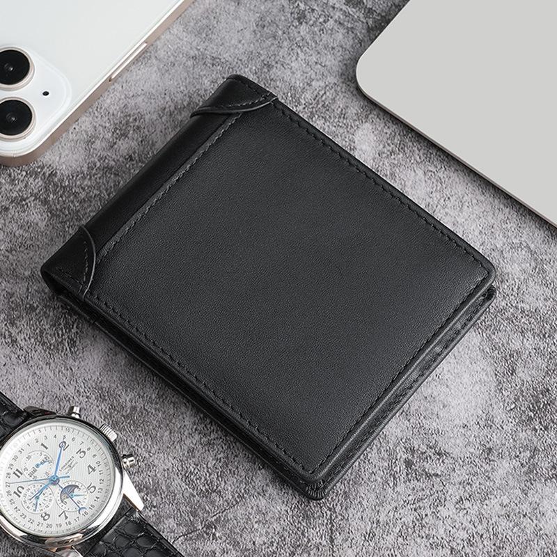 Men Business Wallets Leather Zipper Short Coin Pouch Multi-Card Photo Holder Iron Edge Korean Male Purse