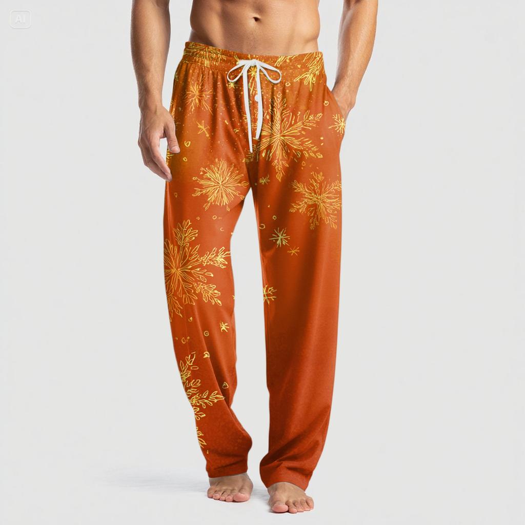 Мужские вязаные модные брюки с принтом, карманами, повседневные, пижамные