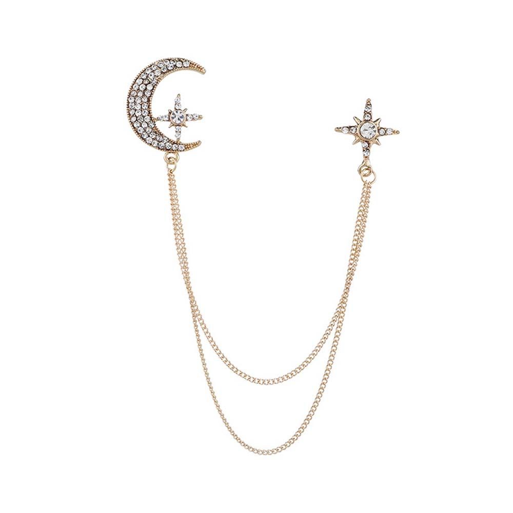 Rhinestone Tassel Chains Star Moon Star Moon Brooch Korean Style Chain Brooches Pins Women Brooches