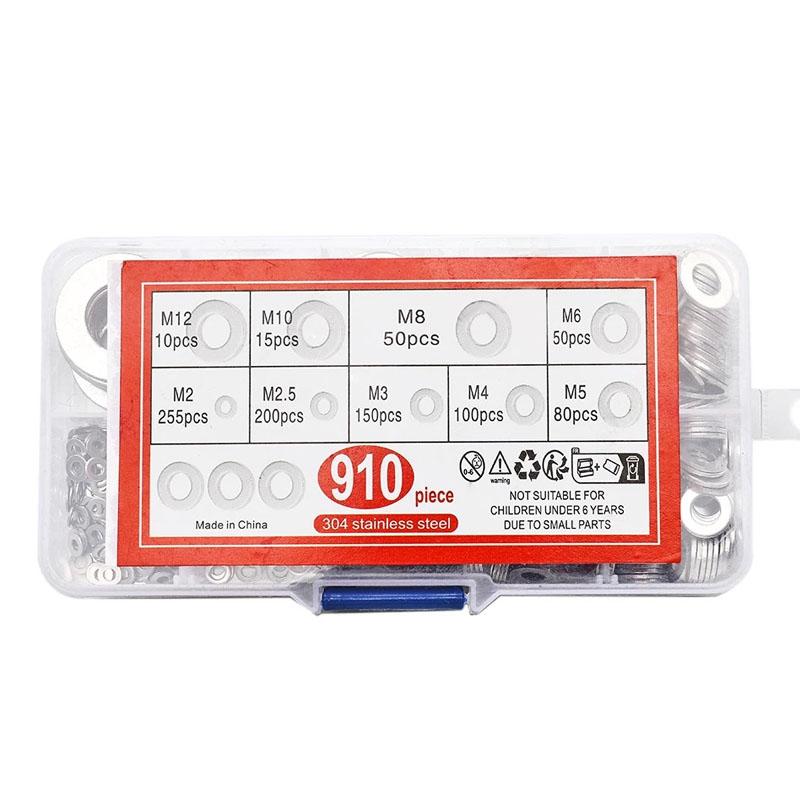 910/200pcs 304 Stainless Steel Flat Washers Assortment Kit (M2 M2.5 M3 M4 M5 M6 M8 M10 M12) Suitable for Home Decoration