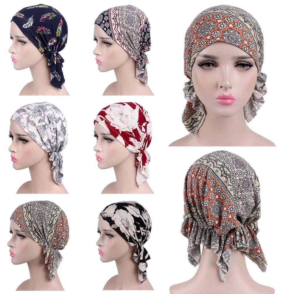 Casual Beanies Headwrap Floral Print Turban Women National Wind Chemotherapy Hat Cotton Hat Bandana