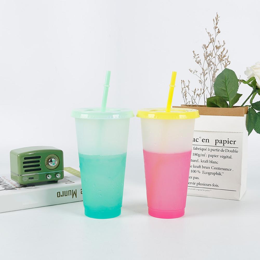 5 шт. в упаковке, многоразовые стаканы, меняющие цвет, 720 мл, дорожный стакан для холодных напитков с крышкой и трубочкой, многоразовые термохромные стаканы, меняющие цвет