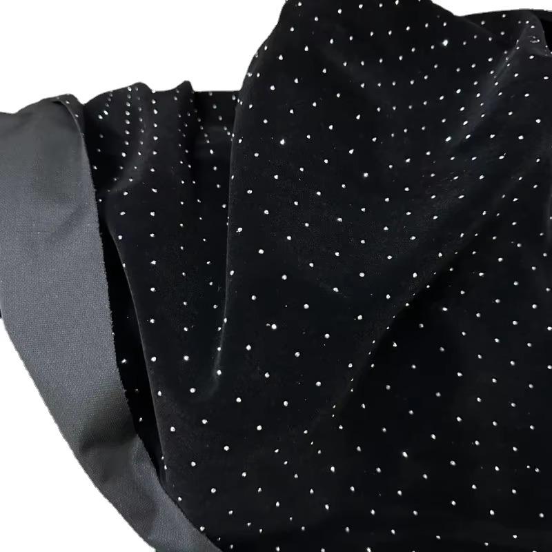 1 метр Черный цвет 3D Сверкающие Кристаллы Стразы Бархатная Ткань Вышивка Ткани для Шитья Платья Ципао