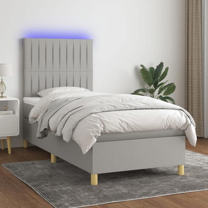 VidaXL Slat Bed Base with Mattress and LED, Upholstered Bed, Single Bed, Adult Bed for Interior Bedroom, 3135565