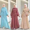 M173 Muslim Women's Long Robe Dress with Lantern Sleeves - Middle Eastern & Malay Indonesian Style