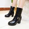 Зимние ботинки женские кожаные ботинки на высоком каблуке черные женские туфли размер 40 сложенные ботинки сохраняют тепло Bota Feminina hju7