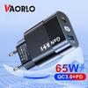 VAORLO GaN 65W Super Charger QC3.0 USB Быстрая зарядка PD Быстрая зарядка для качественного настенного зарядного устройства с вилкой ЕС и США