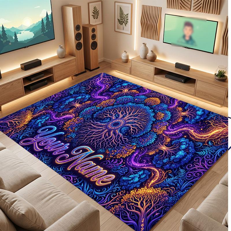 Octopus Sea Life Theme Crystal Velvet Floor Rug Personalized Custom Name Text Warm Carpet Home Decoration