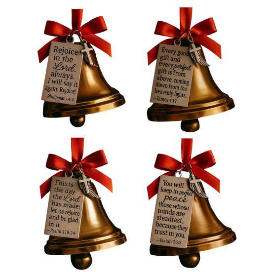 Bible Verses Scripture Christmas Bell Ornament Metal Golden Bell Christmas Tree Decoration Inspirational Bible Verse Bell Religious Ornament