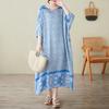 2025 New Plus Size Summer Dress Women Vintage Printing O-Neck Loose Casual Dress Long Dress Maxi