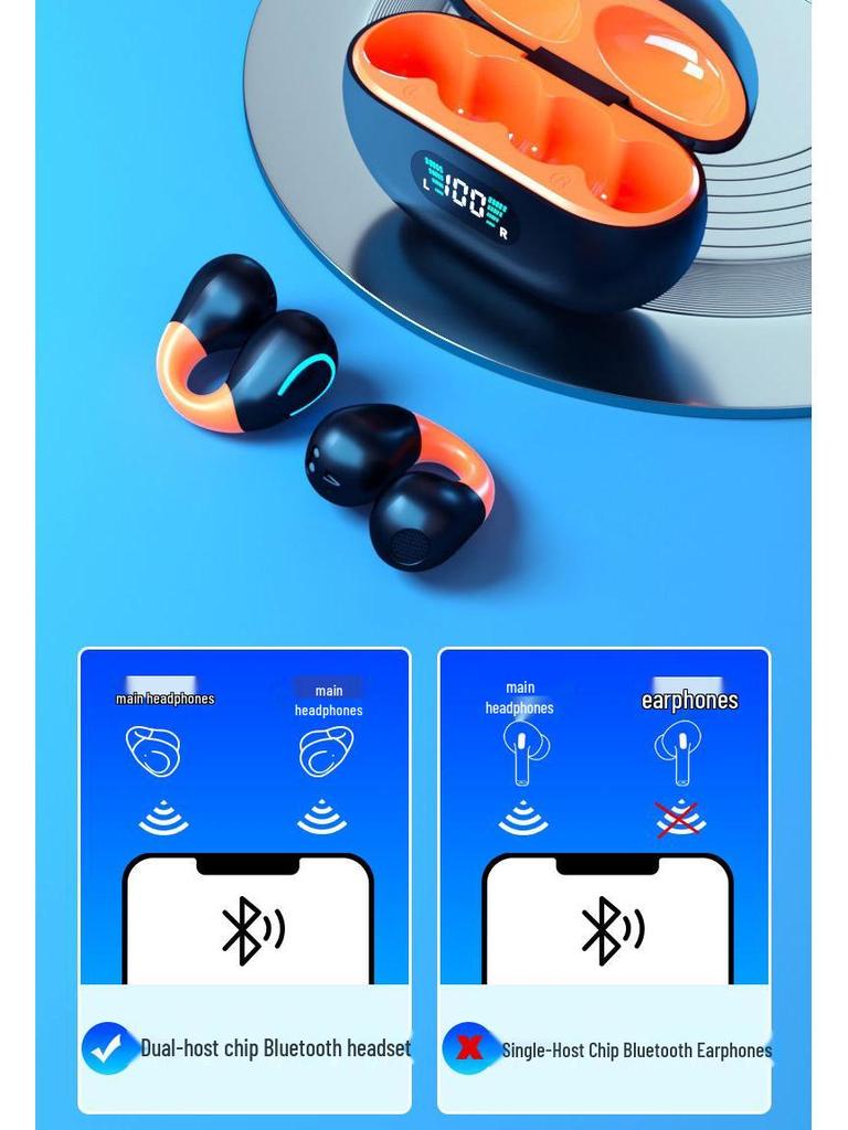 YYKQ71 AI-перевод TWS Клипсовые Bluetooth-наушники: Высококачественный звук, Не в уши, Длительное время работы от аккумулятора для спорта.