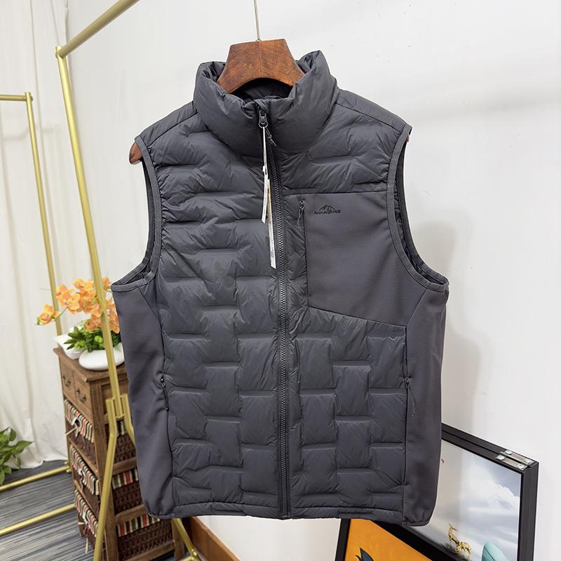 Мужской ветрозащитный пуховый жилет с воротником-стойкой - Легкий, Термозапечатанный, 90% пуха, Без рукавов, Верхняя одежда для осени/зимы
