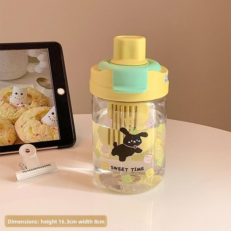 Girls Cartoon Double Drinking Plastic Cup With Rotating Straw For Office And Travel Use