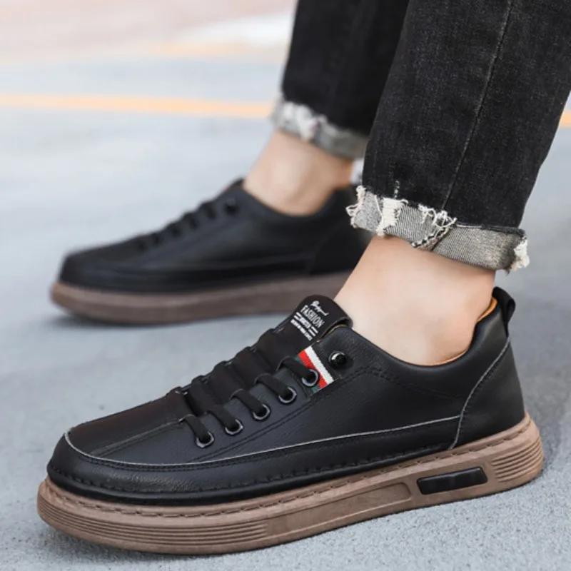 Мужская обувь весна-осень модная брендовая повседневная обувь британский стиль высококачественная мягкая подошва кожаная обувь всесезонные универсальные туфли на плоской подошве
