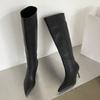 Fashion Eilyken High Quality Pointed Toe Women Knee-High Boots Designer Gingham Party Dress Modern Long Booties Thin Low Heels Shoes