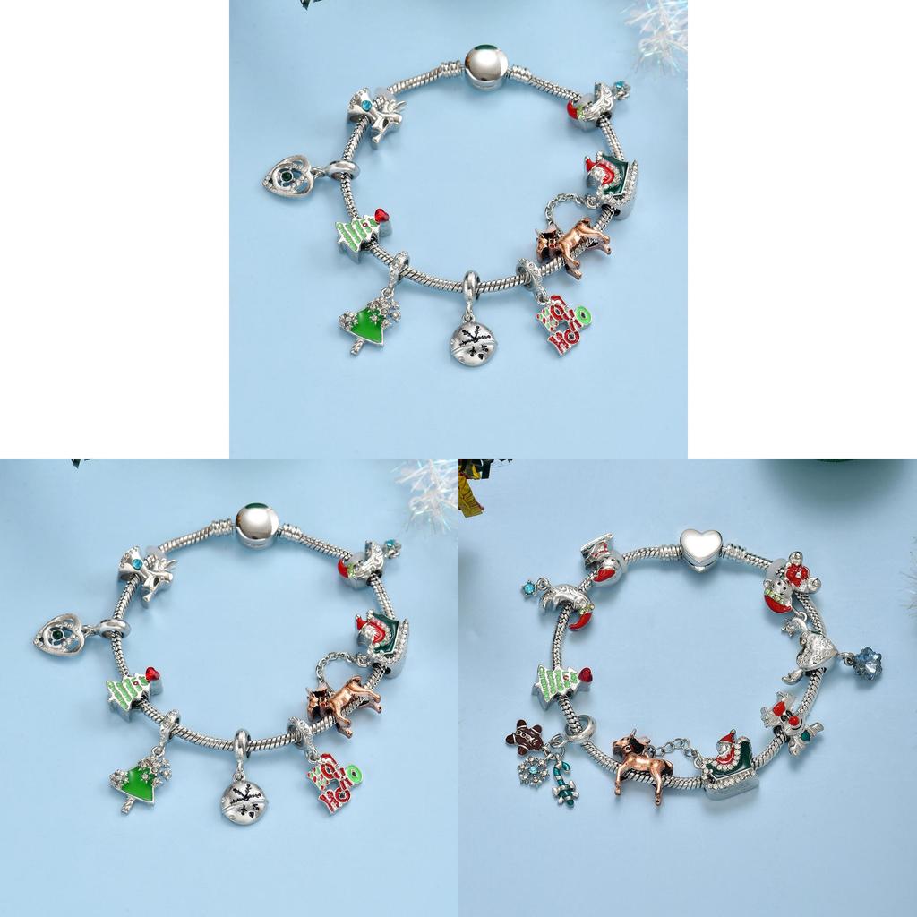 Christmas Snowman Deer Charm Bracelets Zinc Alloy Holiday Gift For Men Women