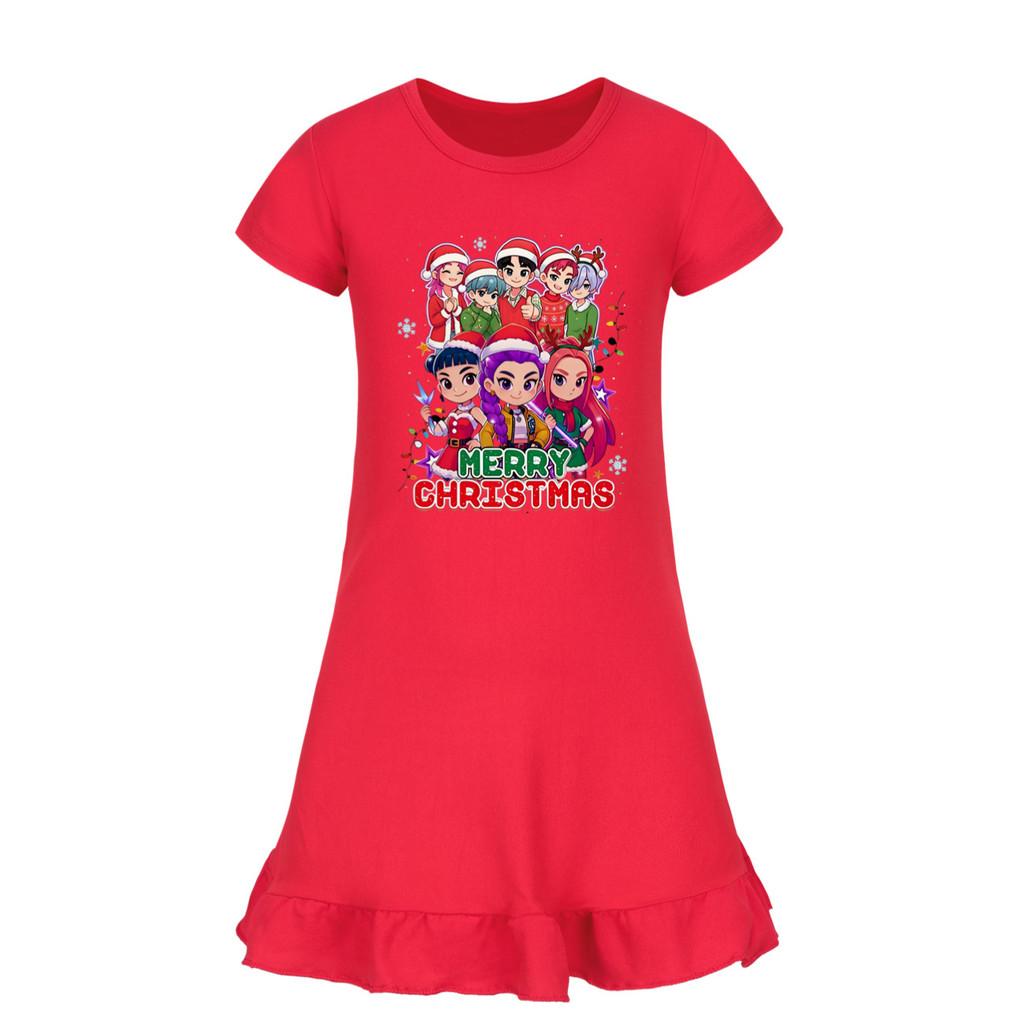 5099 Детское Рождественское Новогоднее Платье для Девочек Мира Зои Руми С Принтом, С Рюшами, С Короткими Рукавами, Повседневное
