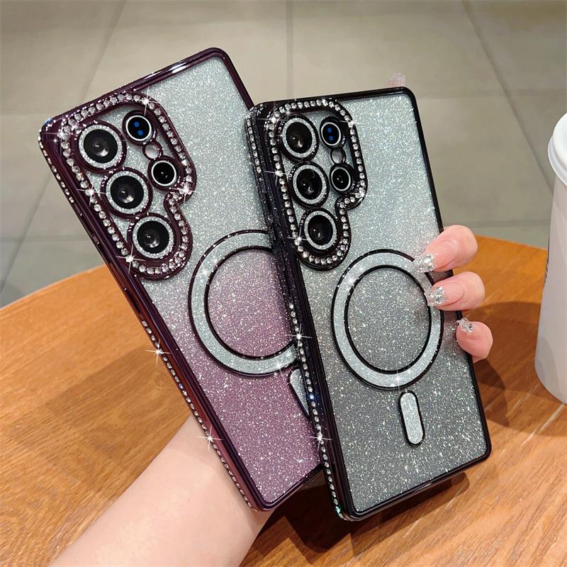 Блестящий магнитный чехол Bling Diamond для Samsung Galaxy S25 Ultra S24 FE A56 A36 A26 A16 A55 A35 A25 A15 A54, чехол для iPhone 16 15 Plus 14 13 Pro Max