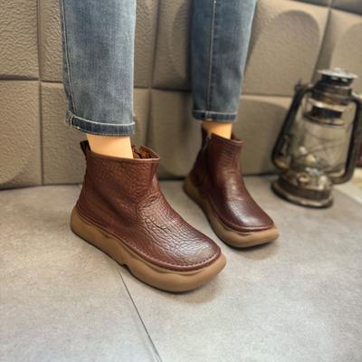 Осень и зима новые короткие ботинки женские ретро ручной работы обувь узор слона коровья кожа боковая молния ботинки Мартин женские