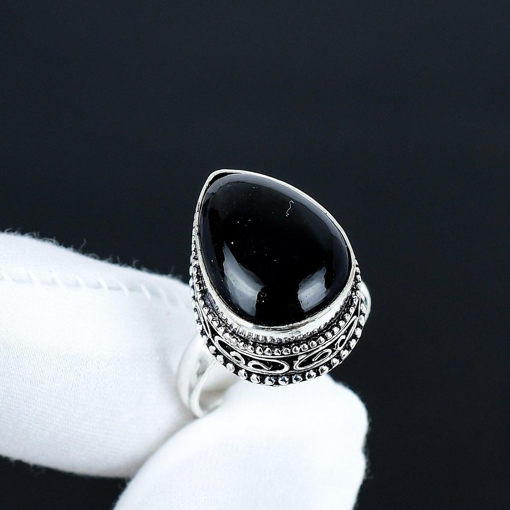 Natural Black Onyx Gemstone Ring, 925 Sterling Silver Jewelry, Handmade Ring, Black Onyx Statement Silver Ring, Birthday Gifts For New Year