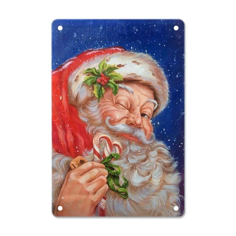 Merry Christmas Posters Tin Sign Cute Snowman and Santa Claus Metal Plaque Wall Art Decor Christmas Gift