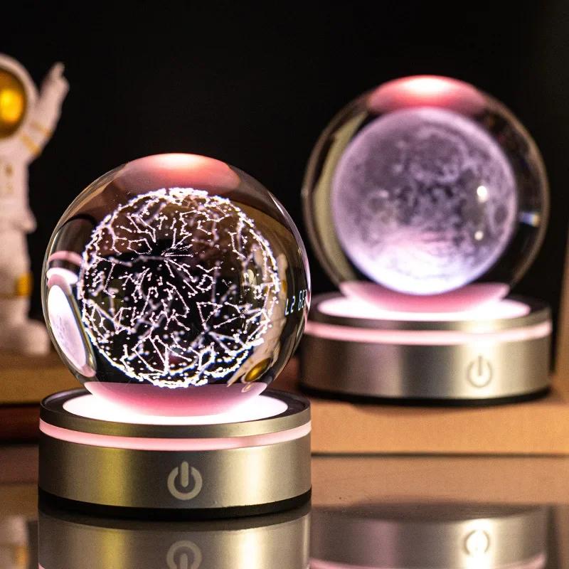 Хрустальный шар, ночные огни, светящаяся планета, галактика, астронавт, 3D RGB, лунная настольная лампа, атмосферная лампа, настольные украшения, подарки для детей