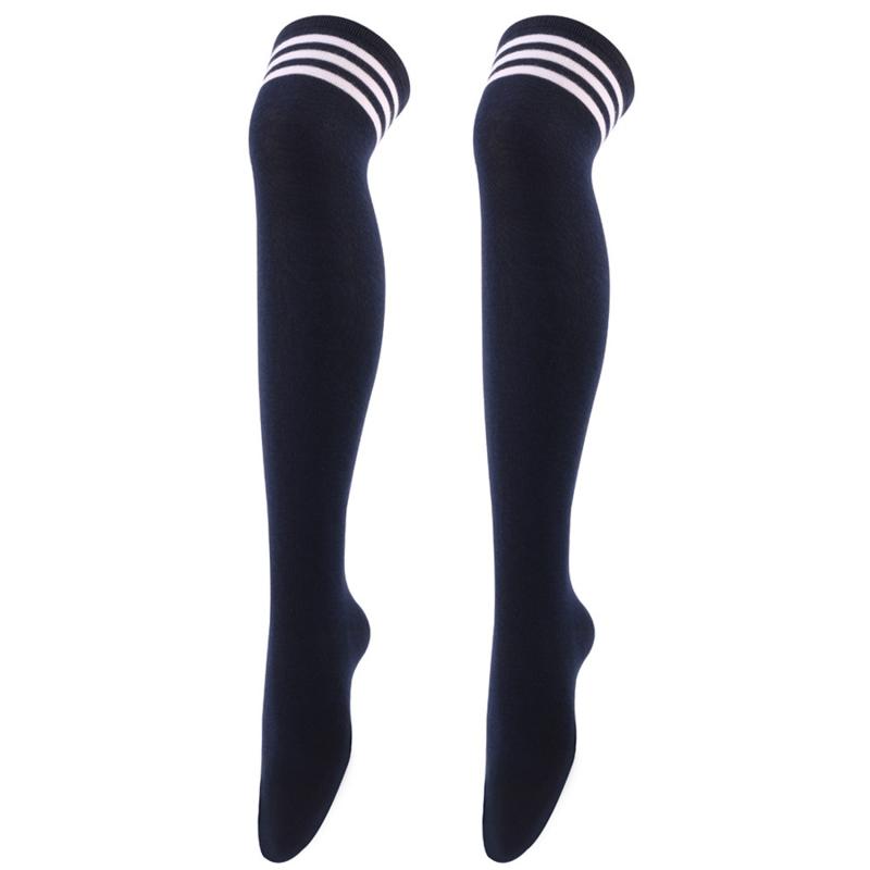 New Sexy Long Socks Solid Color Striped Women Over Knee Thigh High Over The Knee Stockings Ladies Girls Warm Knee Socks