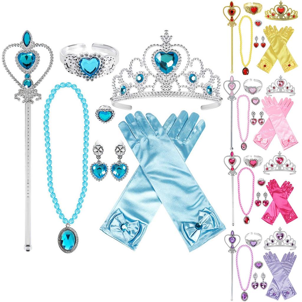 7PCS/Set Princess Love Necklace Set Girls Princess Jewelry Children's Peach Heart With Diamond Crown Wand