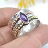 Стерлинговое серебро 925 пробы, кольцо с аметистом, кольцо с вращающимся кольцом, трехцветное кольцо, массивное кольцо, богемное кольцо, полоса с вращающимся кольцом, серебряные украшения