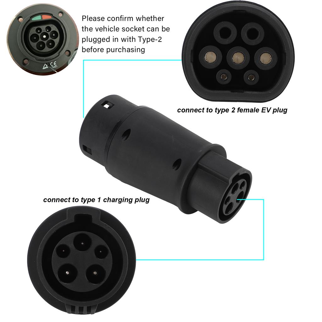 EV Charging Connector Type 1 to Type 2 IP54 Protection EV Charging Adapter 16A/32A AC for Electric Car Universal
