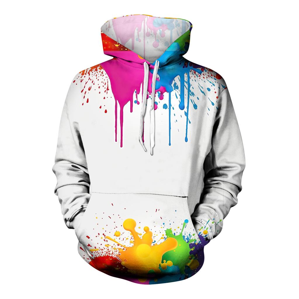 Модный свободный мужской и женский свитер с капюшоном с длинным рукавом и принтом