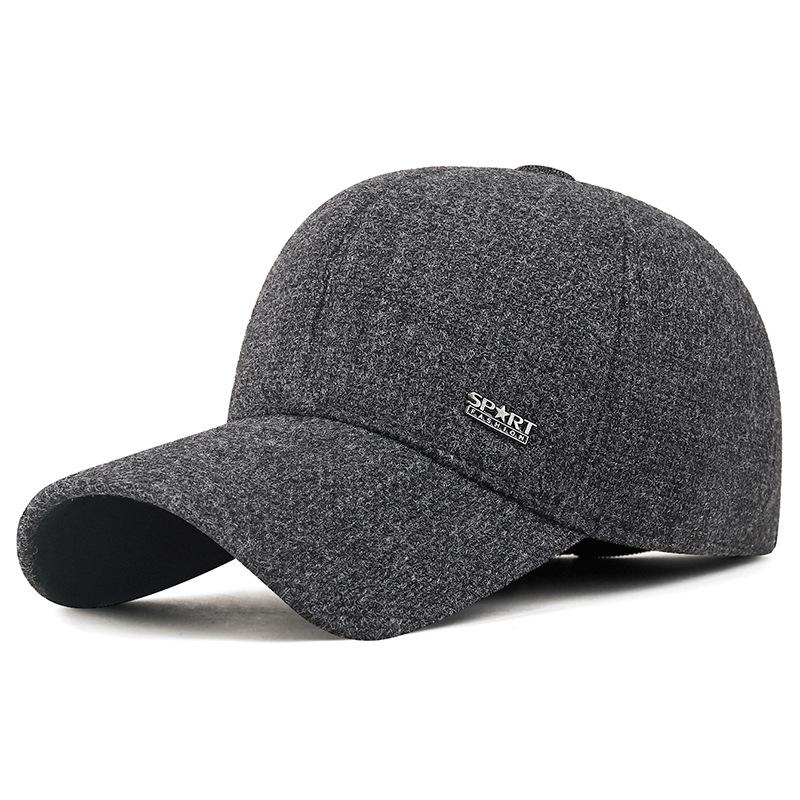 Mens Winter Warm Wool Blend Baseball Cap with Ear Flaps Outdoor Hat